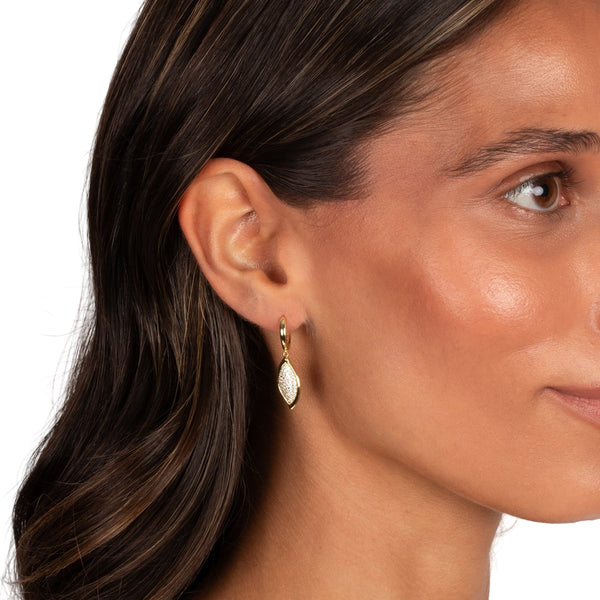 Pave Curved Marquise Drop Huggies