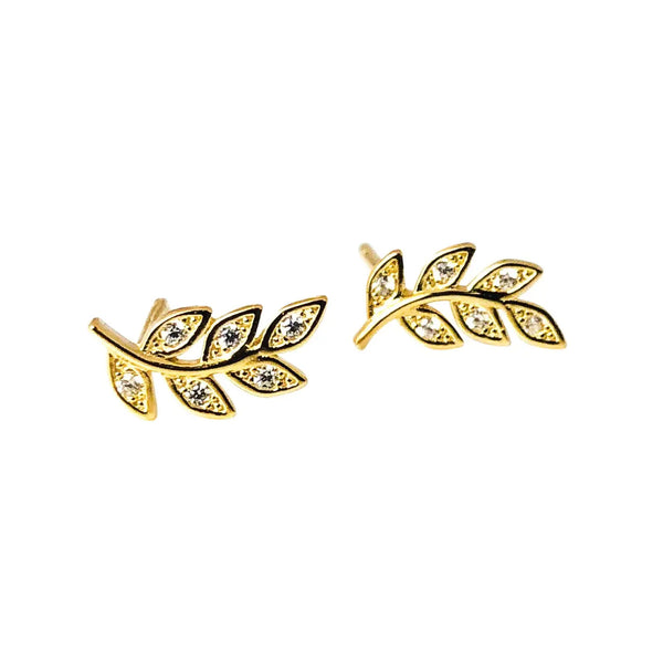Pave CZ Leaf Post Earrings