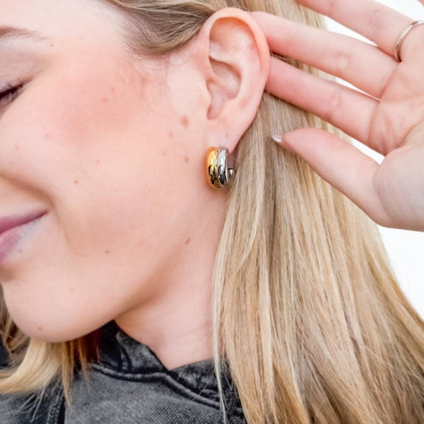 Side by Side Two-Tone Silver and Gold Hoops