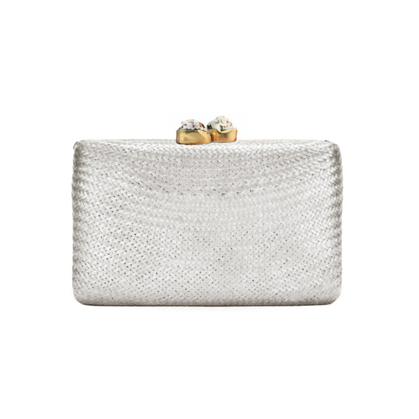 Metallic Light Silver Rectangle Clutch | LIKHÂ