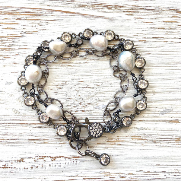 Fresh water pearl triple layer bracelets