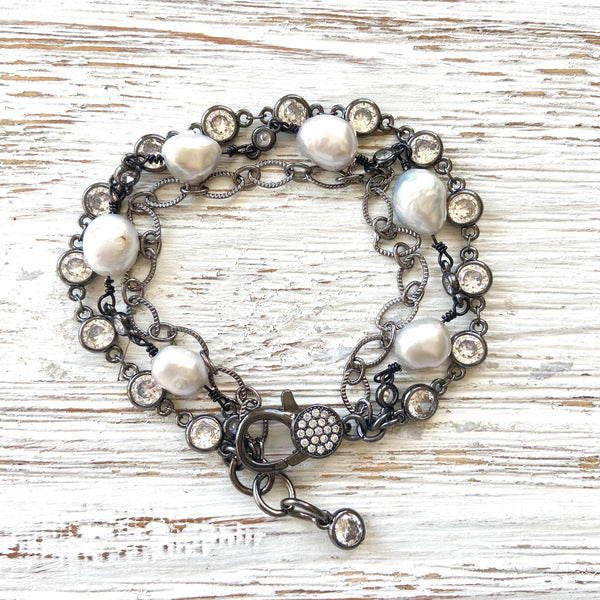 VB&CO Designs Handmade Jewelry - Fresh water pearl triple layer bracelets boutique salon ocea