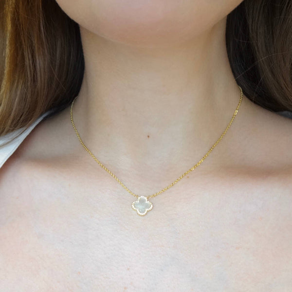 Mini CZ Pearlescent Clover Necklace