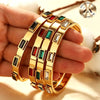 Goldtone Square Color Crystal Bangle Bracelet