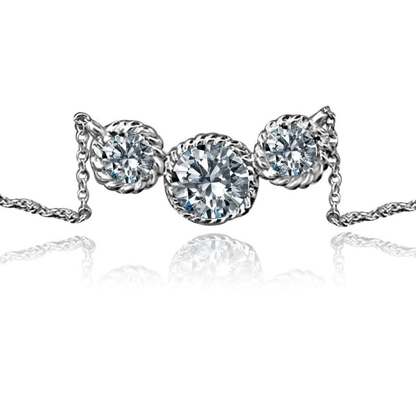 Three Stone Cubic Zirconia Pendant | Diamond Veneer Necklace