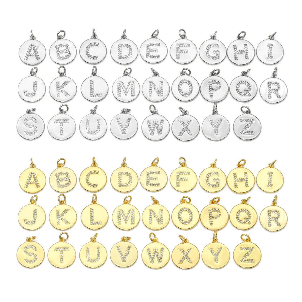 Round Disc Pave Initial Charms