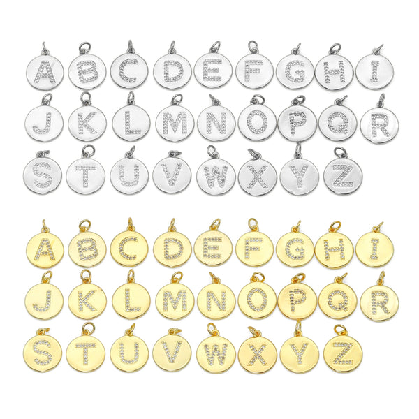 Round Disc Pave Initial Charms