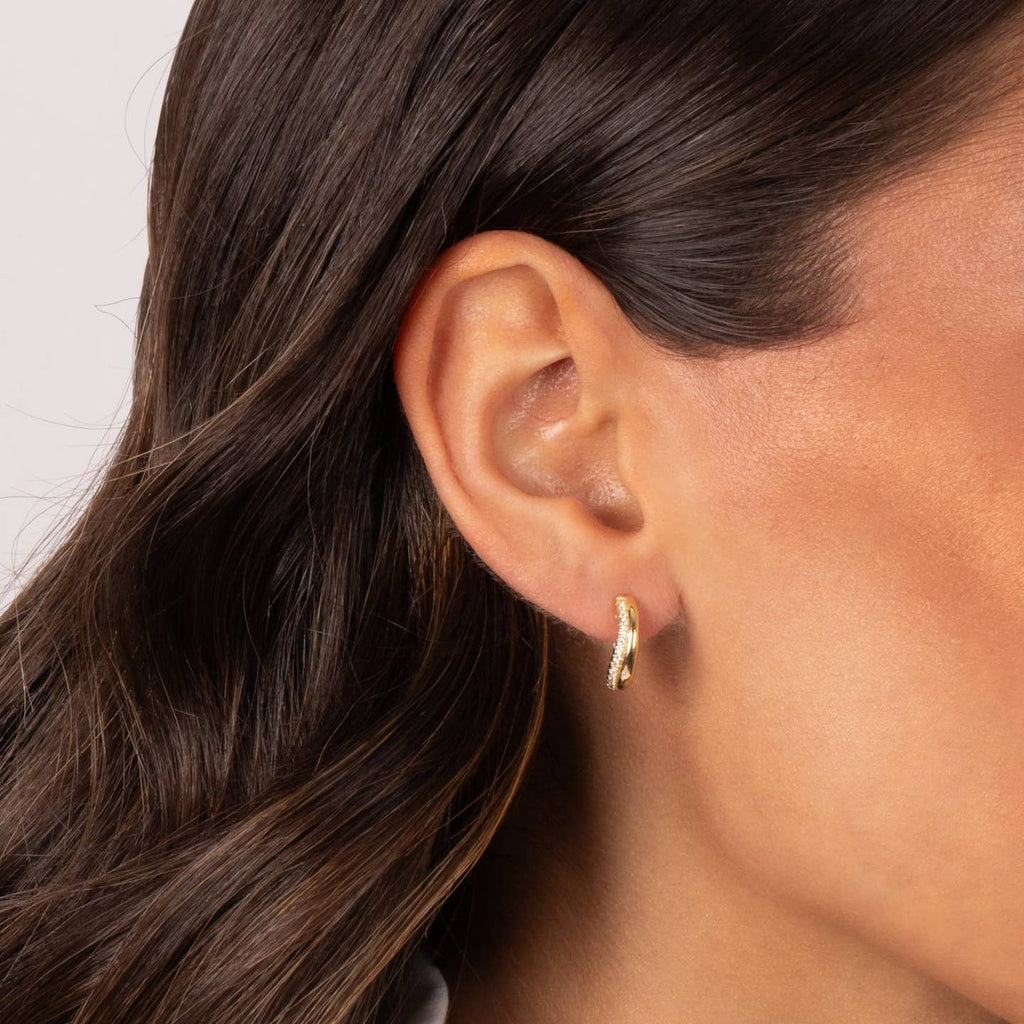 Solid/Pave Swirled Huggie Earring