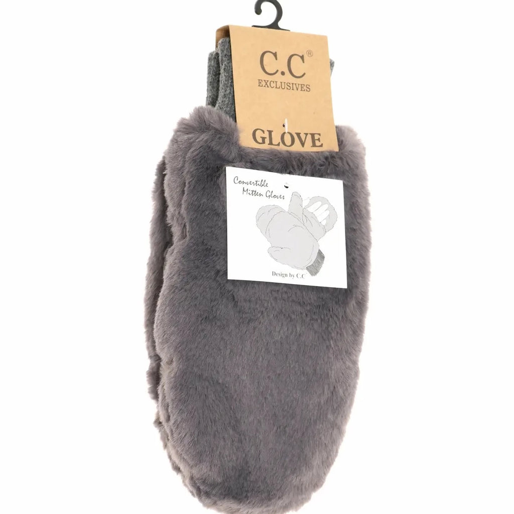 Fuzzy Lined Furry Flip Top Mittens