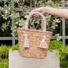 Dusty Rose Small Woven Straw Tote with Unique Handles