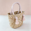 Dusty Rose Small Woven Straw Tote with Unique Handles