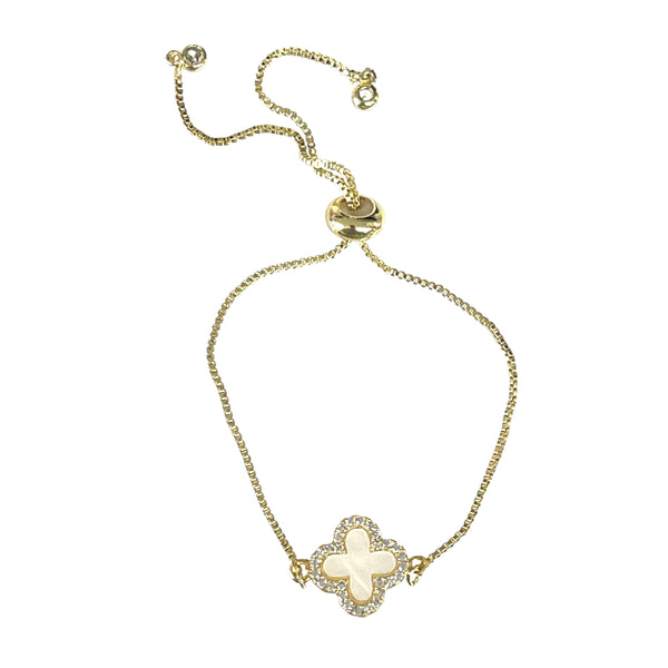 Reversible CZ Mother of Pearl Clover Charm Bracelet