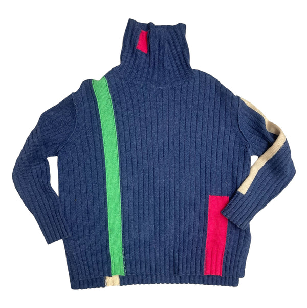 Double Row Rib Knit Turtleneck Sweater