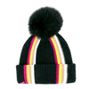 Striped Knit Hat With Fox Pom