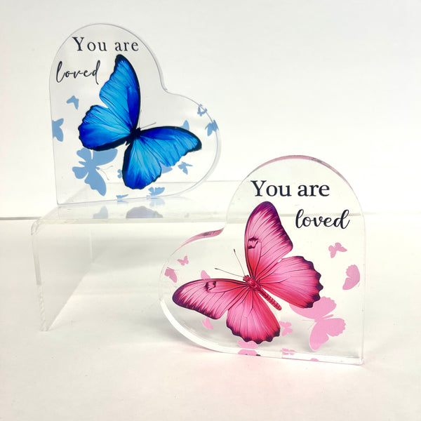 Heart Shaped Acrylic Butterfly Plaque