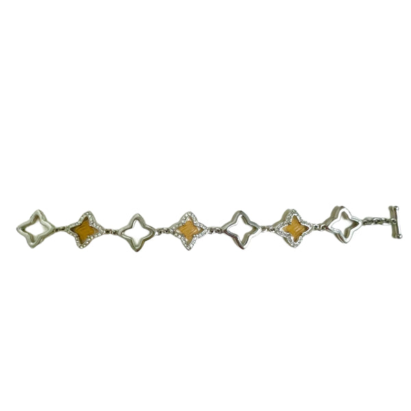 CZ Silver Flower Bracelet with Yellow Stones