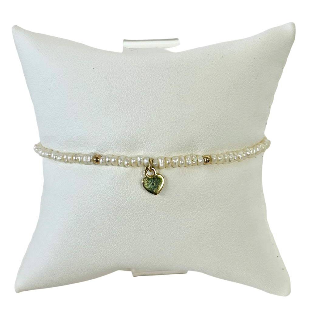 Pearl Beaded Bracelet with Gold Heart Charm