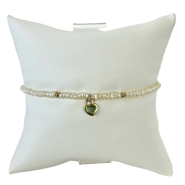 Pearl Beaded Bracelet With Gold Heart Charm