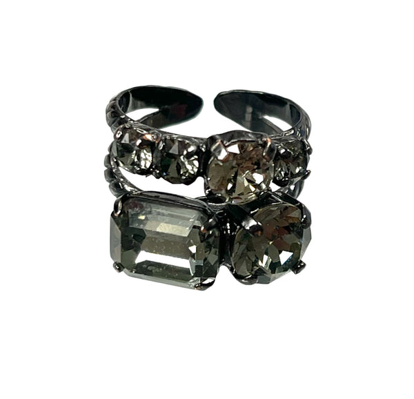 Gunmetal Black Emerald Cut Diamond Adjustable Ring