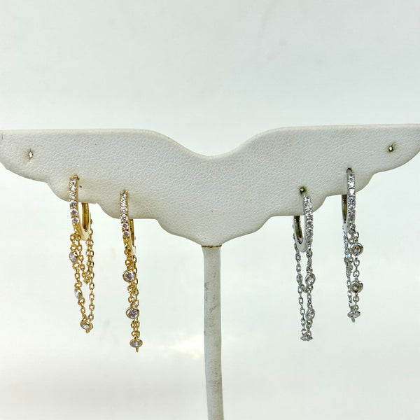 Sterling Or Gold Droplet Chain Huggies