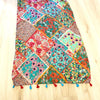 Geometric and Floral Scarf With Tassels