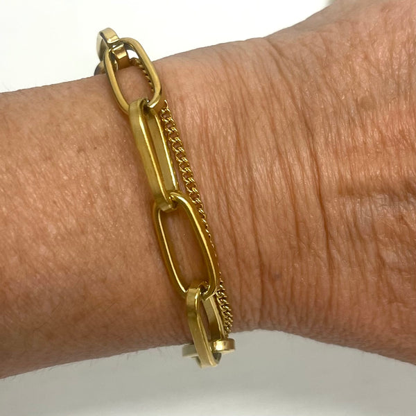 Double Layered Paperclip And Chain Bracelet
