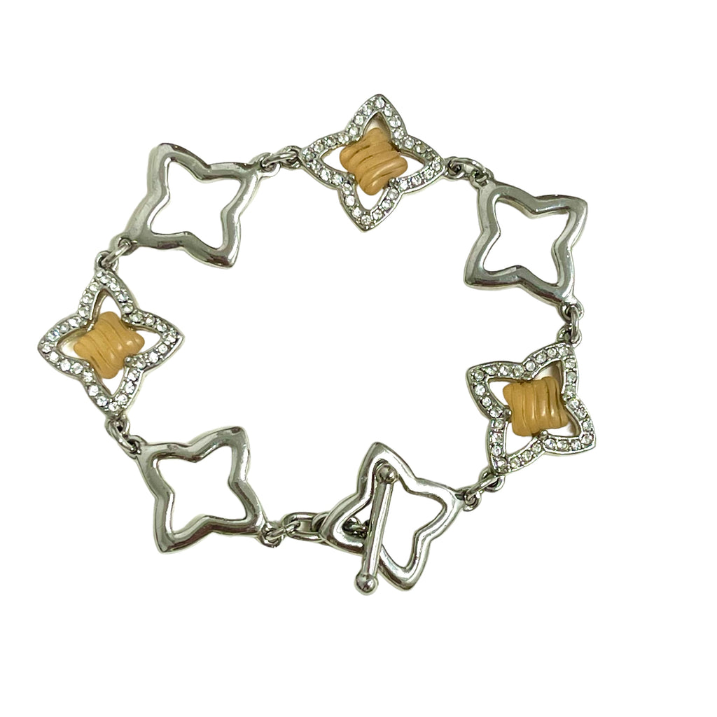 CZ Silver Flower Bracelet with Yellow Stones