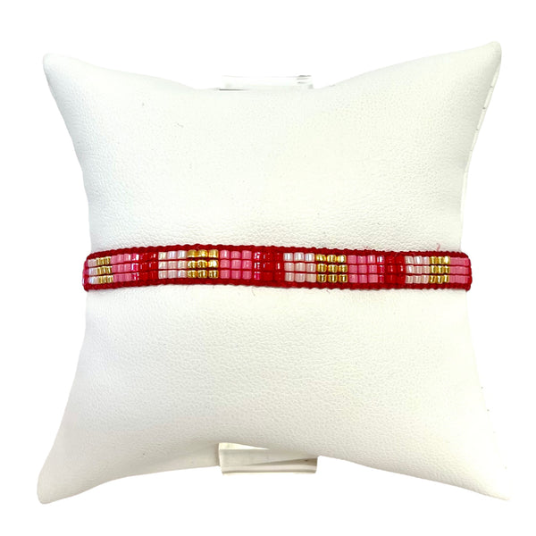 Red Drawstring Bracelet with Mixed Color Beads