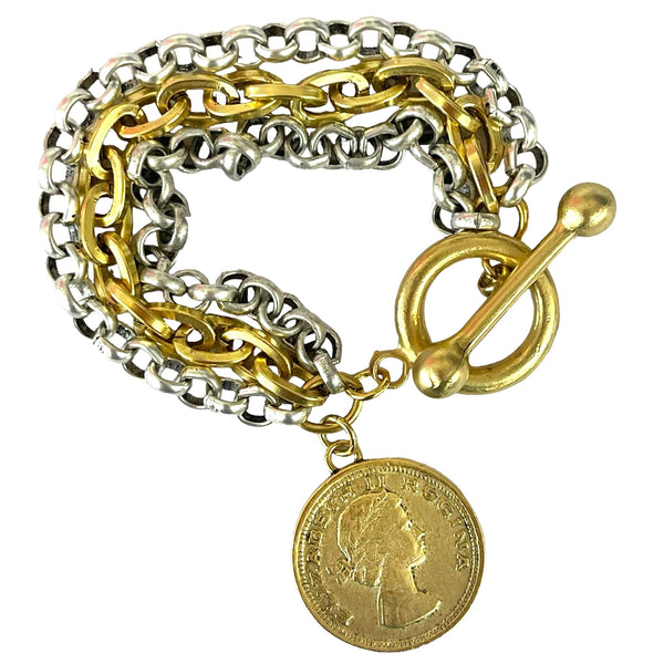Multi-Chain Coin Charm Toggle Bracelet