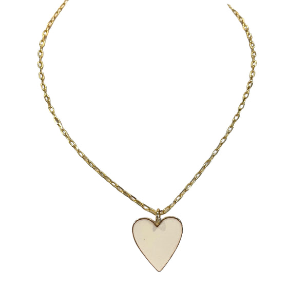 Small Gold Paperclip Chain With White Enamel Heart Charm