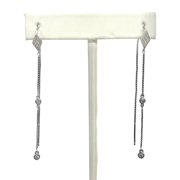 Stunning Sterling Silver Pave and CZ Bezel Threader Earrings