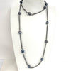 Long Grey Double Chain Necklace With Denim Pearls