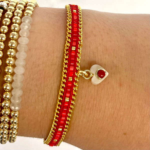 Red and Gold Braided Bracelet with Heart Charm