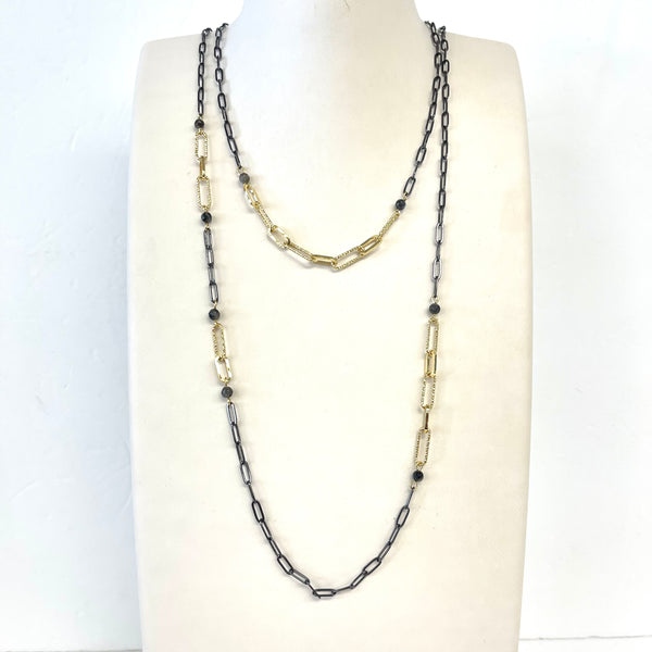 Two-Tone Multi Paperclip Chain And Labradorite Necklace