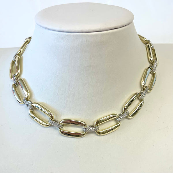Gold Link Necklace With Silver/Pave Spacers