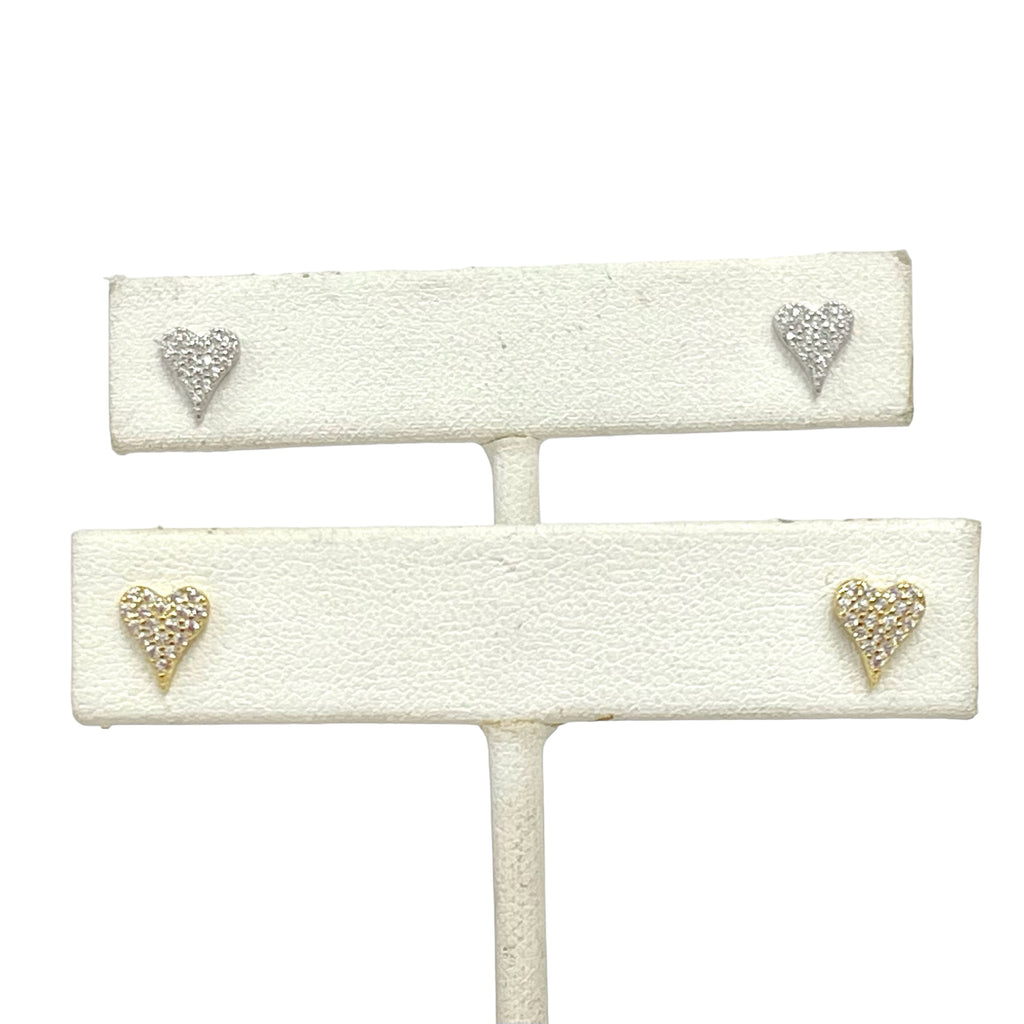 Tiny Pave Sterling Or Gold Heart Earrings