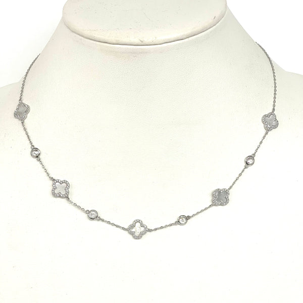 Sterling Silver And Mother Of Pearl / CZ Bezel Necklace