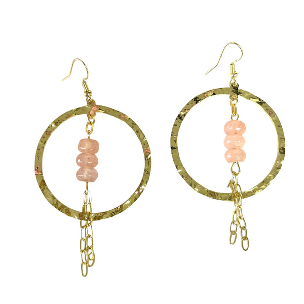 Hammered Goldtone Circle And Bead Earrings
