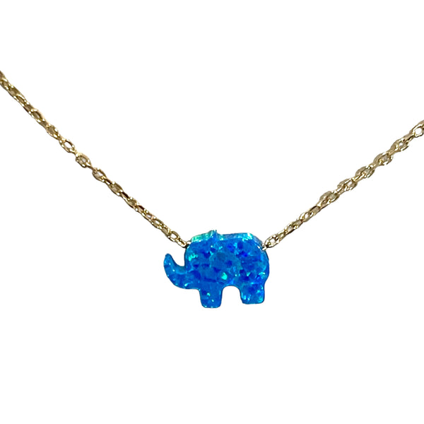 Blue Opal  Elephant Charm Necklaces