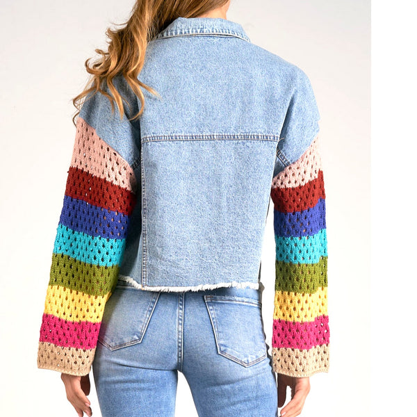 Cutest Ever Lightweight Denim Jacket With Crochet Sleeves