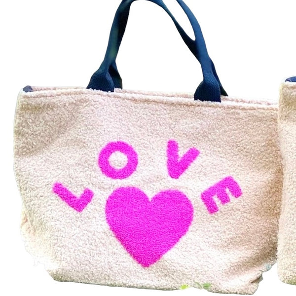 Love Heart Sherpa Crossbody /Tote Handbag