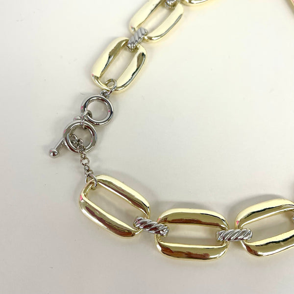 Gold Link Necklace With Silver/Pave Spacers