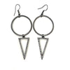 Hammered Circle with Hematite & CZ Triangle Earrings
