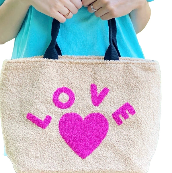 Love Heart Sherpa Crossbody /Tote Handbag