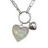 Mother of Pearl And Silver Hearts Paperclip Chain Necklace