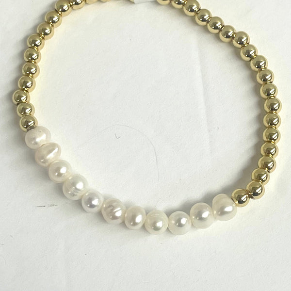Fresh Water Pearl And 4mm Beaded Bracelet