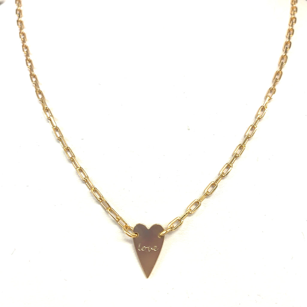 Elongated Engraved Love Heart Link Necklace