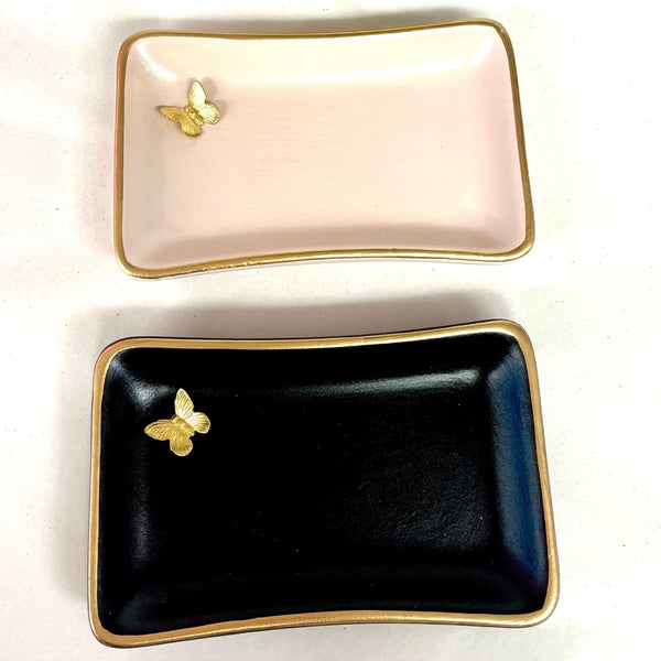 Round or Rectangle Gold Accent Butterfly Dish