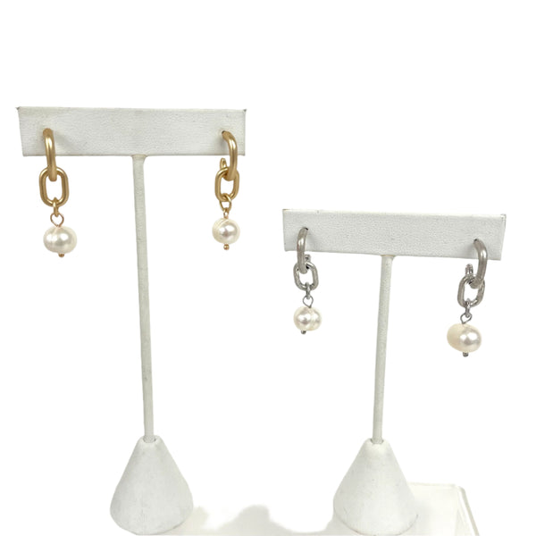 Chain Earring With Pearl Drop