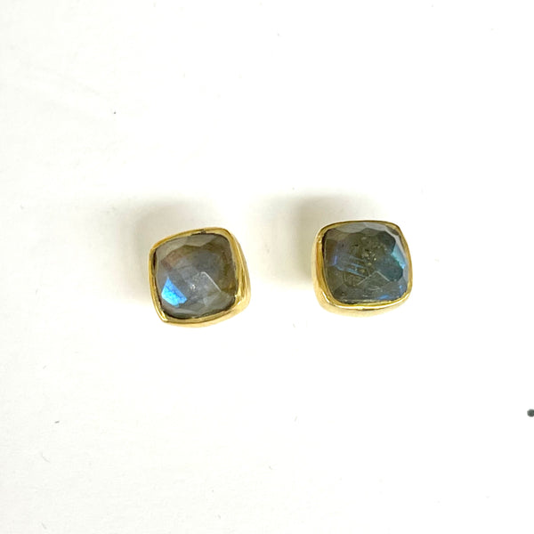 Gold And Labradorite Faceted Square Earrings